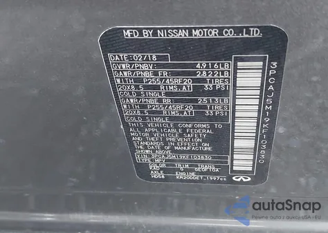 2019 Infiniti Qx50 Essential z USA, uszkodzony, nr VIN 3PCAJ5M19KF103830